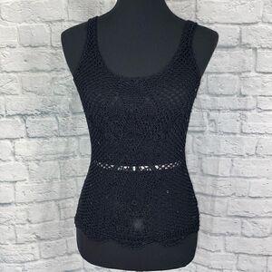 The limited hand knit scoopneck fitted tank w/sequins all black sz medium women